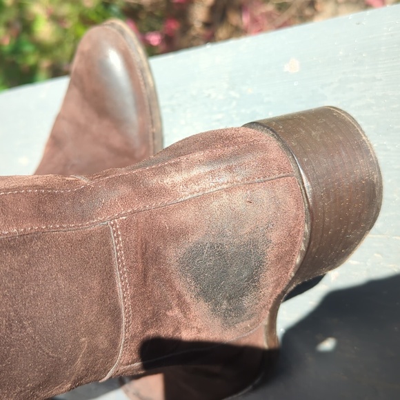 Prada Vintage Distressed Below The Knee Leather Suede Boots Brown Size 10 - Picture 11 of 12